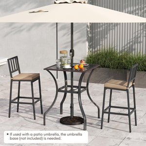 Counter Height Outdoor Bistro Table with Umbrella Hole & Tempered Glass Top