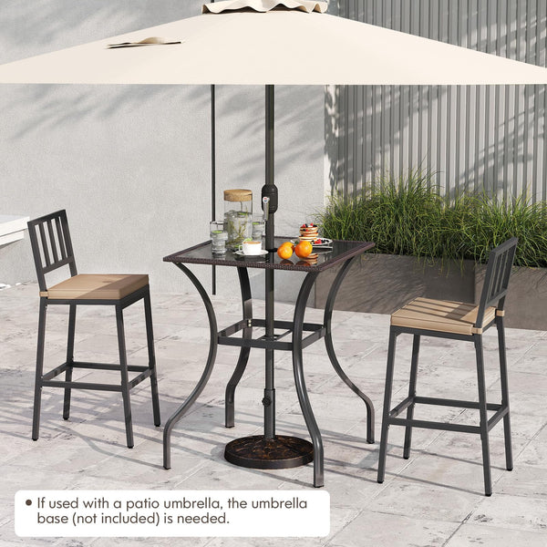 Counter Height Outdoor Bistro Table with Umbrella Hole & Tempered Glass Top