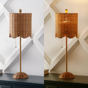Coastal Rattan Table Lamp Set of 2 with Brass Gold Base