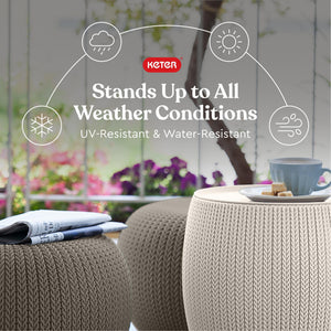 Outdoor Pouf Ottoman Set with Storage Table – 3-Piece Resin Seating