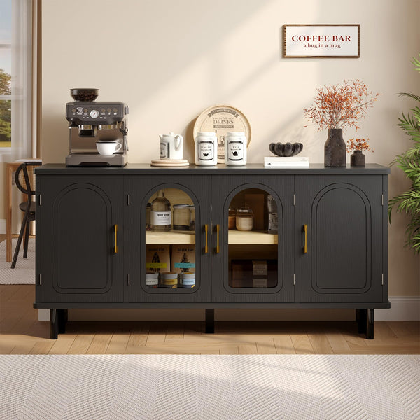 59" TV Stand with Glass Doors & Adjustable Shelves