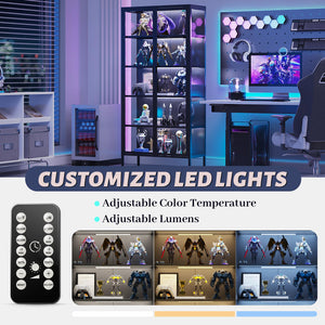 Glass Display Cabinet with LED Sensor Light, 5-Tier Curio Cabinet with Adjustable Shelves