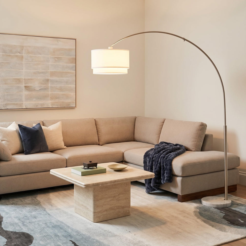 Arc Floor Lamp with Marble Base & Drum Shade