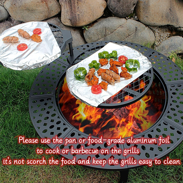 36" Round Wood Burning Fire Pit with Grill, Lid & Cover – 3-in-1 Outdoor Firepit Table