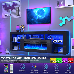 71" Floating Fireplace TV Stand with Electric Fireplace & LED Lights
