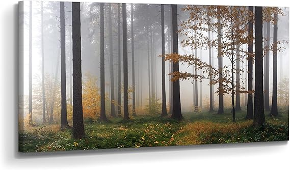 Foggy Forest Canvas Wall Art – Sunset Landscape Print