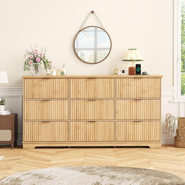 9-Drawer Fluted Dresser with Power Outlet