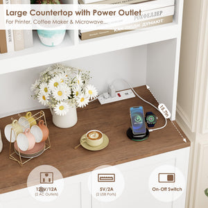 72-Inch Tall Bookcase with Power Outlet, File Drawers & Cabinet Doors