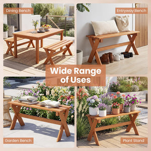 Outdoor Wood Bench – 2-Person Hardwood Patio Bench with Slatted Seat