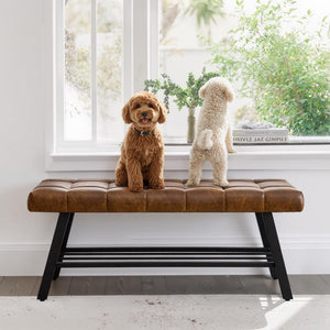 45" Tufted Faux Leather Storage Bench with Metal Frame
