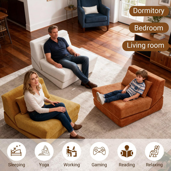 Convertible Memory Foam Sleeper Chair with Lumbar Pillow