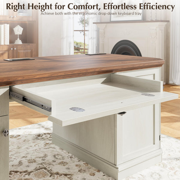 59" Victorian Executive Desk with Storage & Charging Station