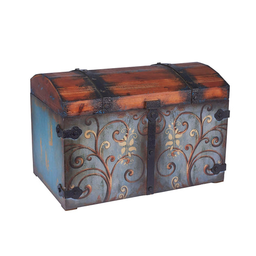 Vintage Wood Storage Trunk with Locking Lid — Blue & Brown