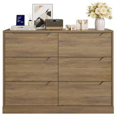 6 Drawer Double Dresser with Storage – Rustic Brown