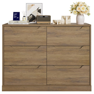 6 Drawer Double Dresser with Storage – Rustic Brown