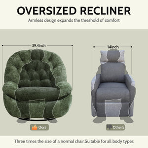 Oversized Swivel Rocker Recliner Chair with Phone Holder – Chenille Fabric, Green