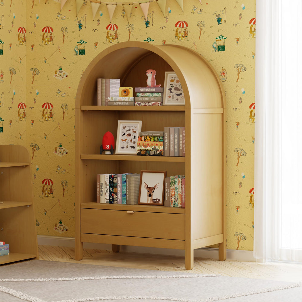 3-Shelf Kids Bookcase with Drawer – Adjustable Wood Bookshelf