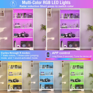 Glass Display Cabinet with LED Lights, 4-Tier Curio Cabinet, 63" Tall
