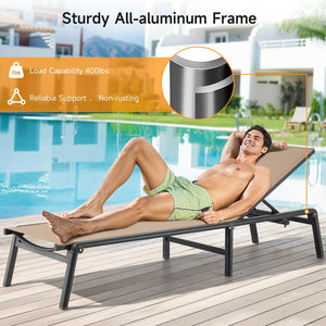 Folding Aluminum Outdoor Chaise Lounge Chair with 5-Position Adjustable Backrest