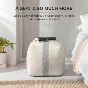 Square Pouf Ottoman Footrest – Cotton Polyester Floor Seating