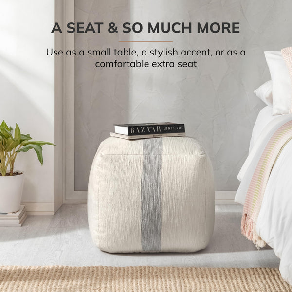 Square Pouf Ottoman Footrest – Cotton Polyester Floor Seating