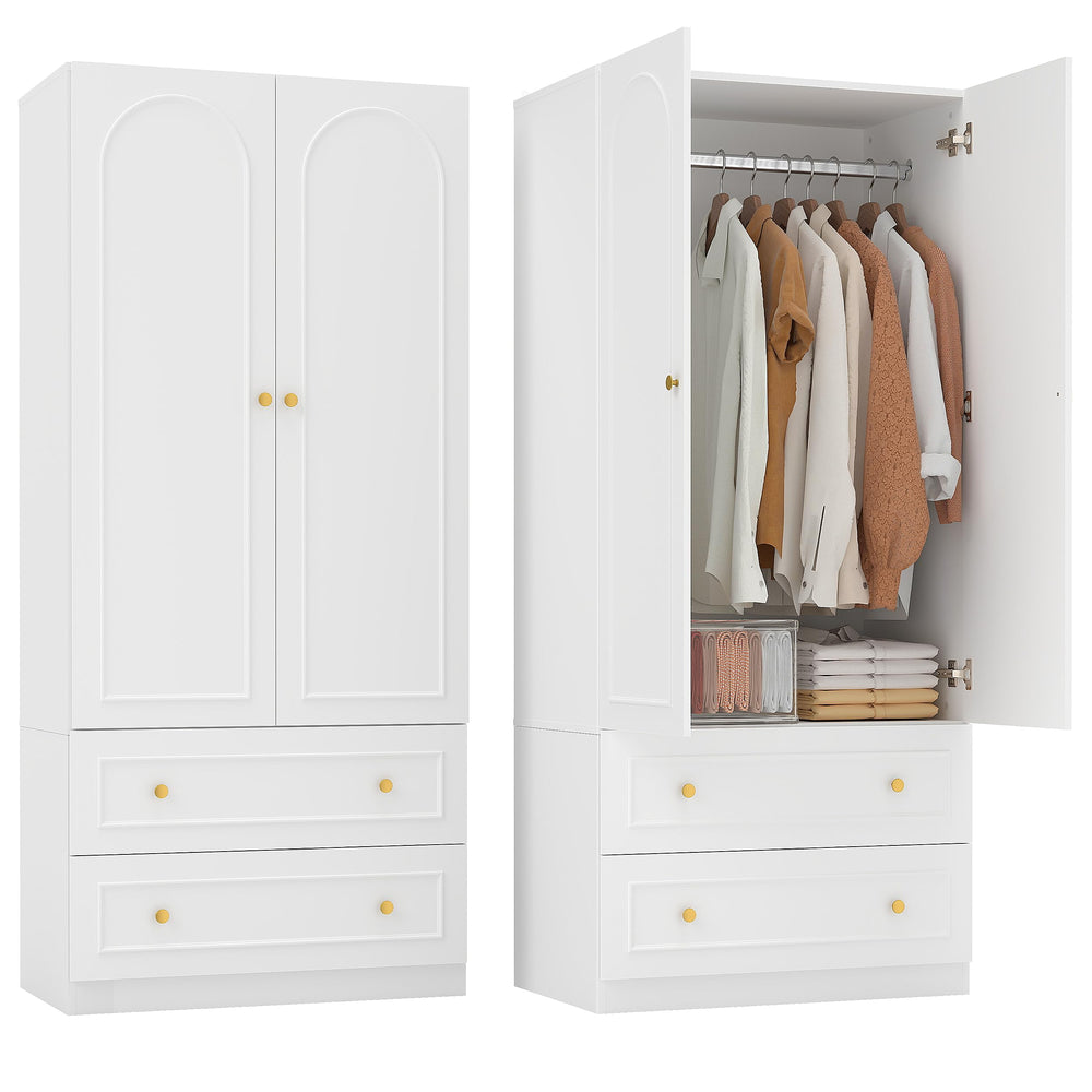 Wooden Armoire Wardrobe Closet – 2 Doors, 2 Drawers, White