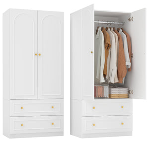 Wooden Armoire Wardrobe Closet – 2 Doors, 2 Drawers, White