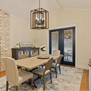 6-Light Rustic Farmhouse Chandelier with Faux Wood & Metal Frame