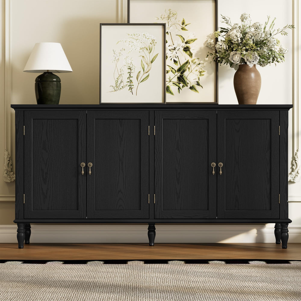 58" Retro Sideboard Buffet Cabinet with 4 Doors & Adjustable Shelves
