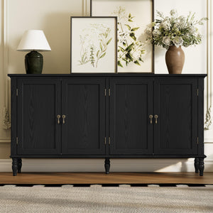 58" Retro Sideboard Buffet Cabinet with 4 Doors & Adjustable Shelves