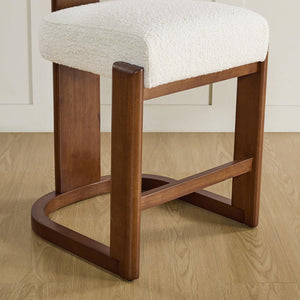 Modern Boucle Counter Height Bar Stools Set of 2 with Wood Legs