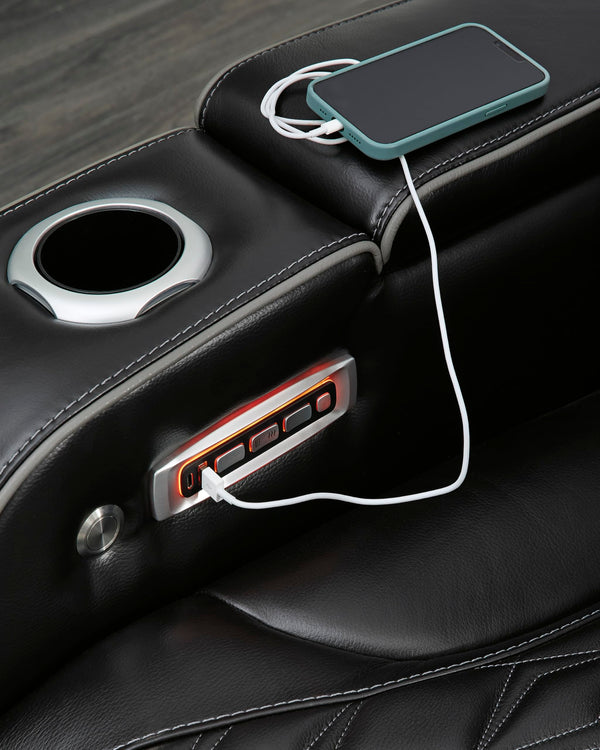 Power Reclining Sofa with Adjustable Headrest & LED Lighting