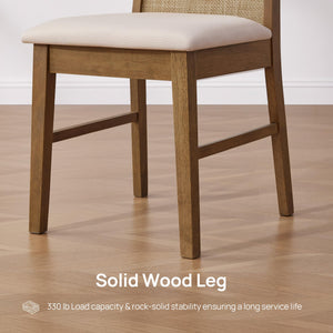 Rattan High Back Dining Chairs with Solid Wood Legs