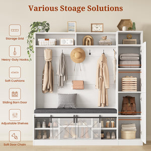 4-in-1 Hall Tree with Mirror, Bench & Shoe Storage