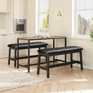 Bamboo Dining Bench with PU Leather Upholstered Seat