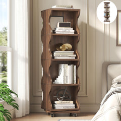 4-Tier Rotating Bookshelf with Wheels