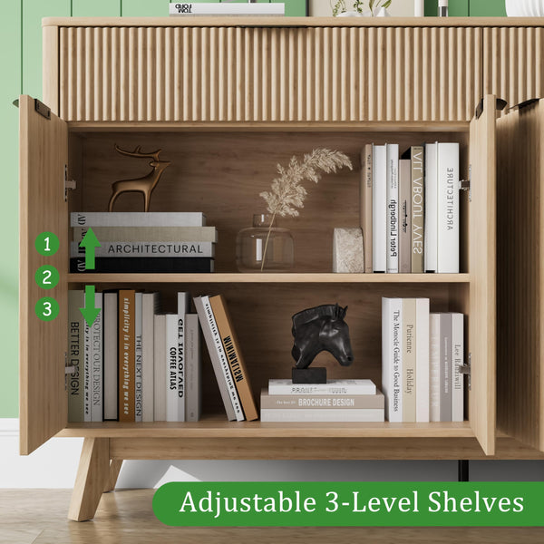 60" Buffet Sideboard Cabinet with Drawers & Wave Doors