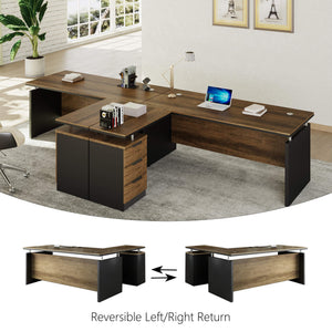 L-Shaped Executive Desk with Drawers & Power Outlet, 63"