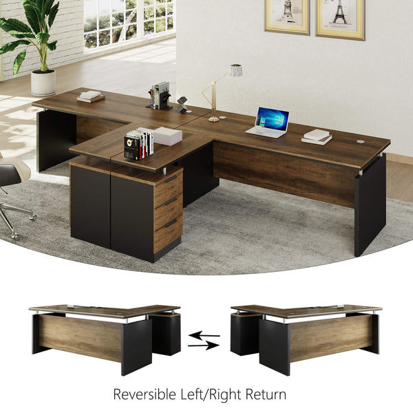 L-Shaped Executive Desk with Drawers & Power Outlet, 63"