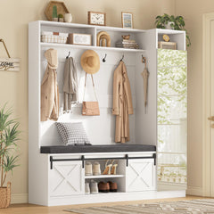 4-in-1 Hall Tree with Mirror, Bench & Shoe Storage