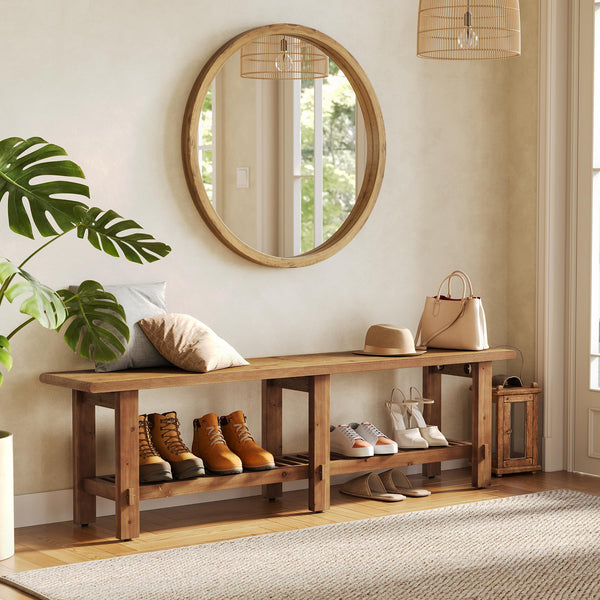 63" Solid Wood Entryway Bench with Shoe Storage