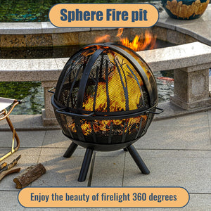 35-Inch Sphere Wood Burning Fire Pit with BBQ Grill