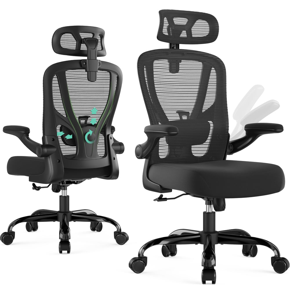 Ergonomic Mesh High-Back Office Chair with Lumbar Support, Headrest & Flip-Up Armrests