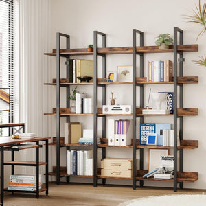 Triple Wide 5-Tier Industrial Bookcase