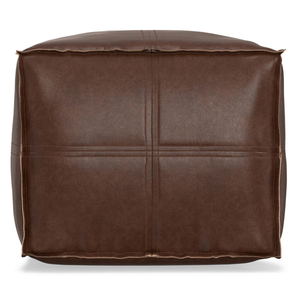 Square Pouf Ottoman – 18" x 18" x 14" | Vegan Leather | Distressed Dark Brown