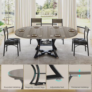 Round Extendable Dining Table Set for 4–8 with Cushion Chairs