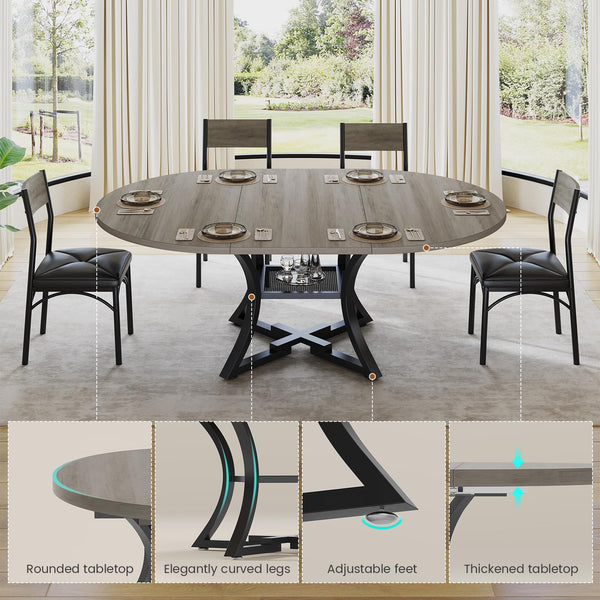 Round Extendable Dining Table Set for 4–8 with Cushion Chairs