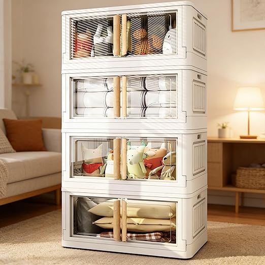 Collapsible Storage Bins with Lids & Wheels – 92Qt Foldable Stackable Bins