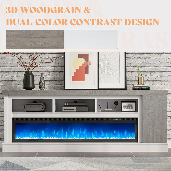 75" Farmhouse Fireplace TV Stand with 60" Electric Fireplace for TVs Up to 85"