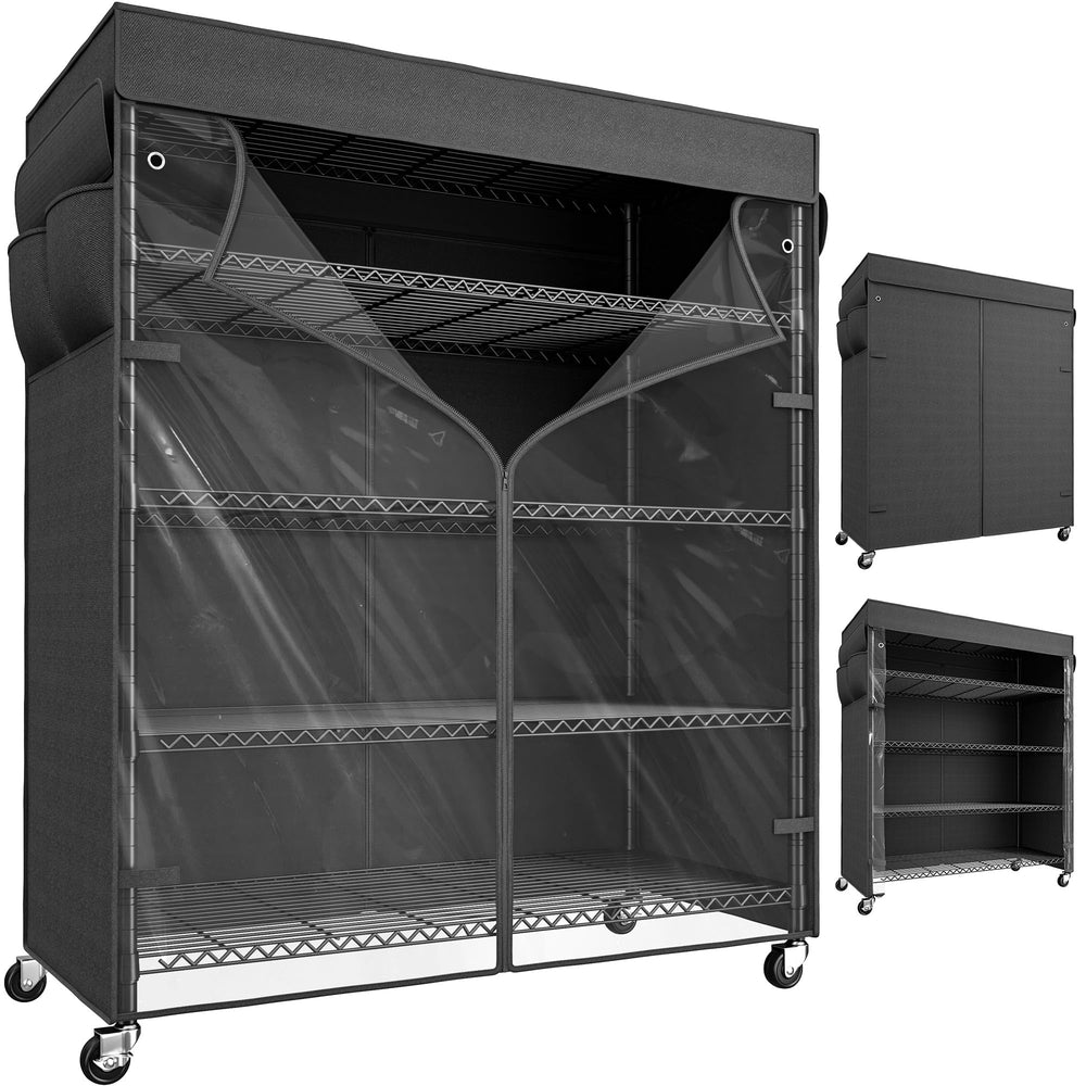 45" Wire Storage Shelves with Cover & Wheels – 5-Tier Metal Rack
